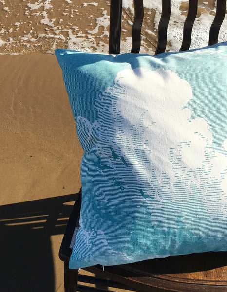 Sit and sink into this large and comfy, hand printed cushion and bring  a touch of coastal charm and elegance to your home.