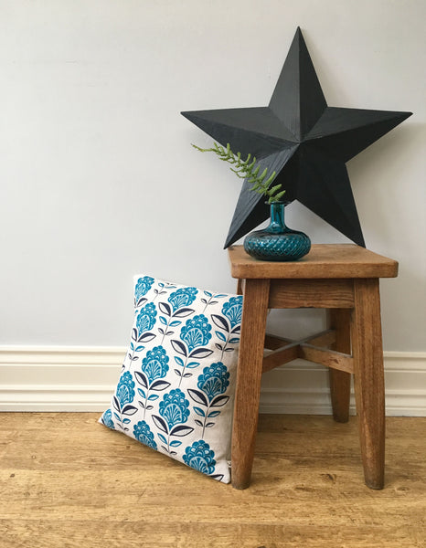 Persian Blue Peacock Flower Print Cushion and mead