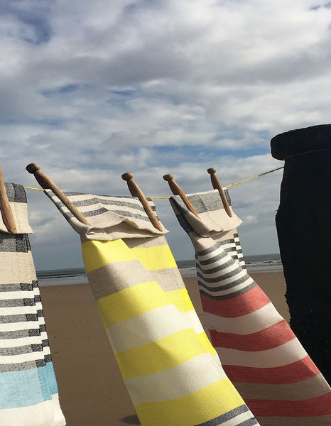 Pure Linen Tea Towel- Yellow, Black and Oatmeal Stripe