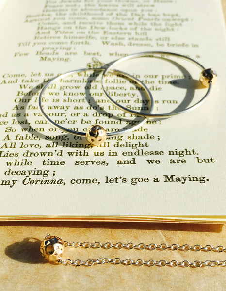 Hand Made 9ct Gold Seed Pod with Silver Hoop Earrings