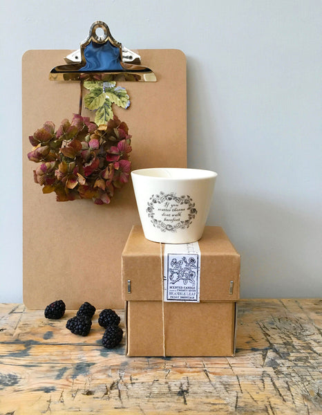 Each candle is loving protected within a hand decorated English Earthenware candle bowl...just perfect once your candle is finished for your special collections