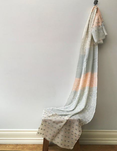Cashmere Scarf - Peach & Silver.