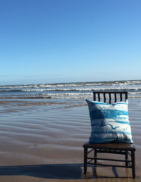 Sit and sink into this large and comfy, hand printed cushion and bring  a touch of coastal charm and elegance to your home.