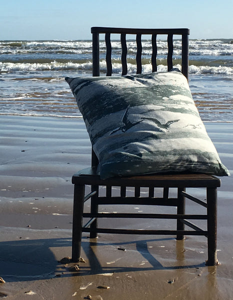Sit and sink into this large and comfy, hand printed cushion and bring  a touch of coastal charm and elegance to your home.